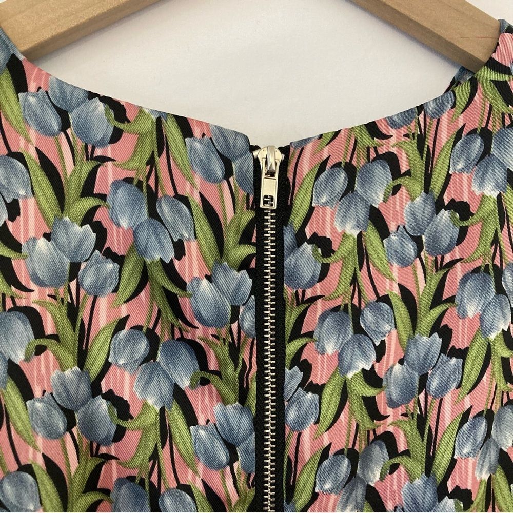 Senlis Cropped Floral Sleeveless Top Large NWOT Pink Blue Tulips Zipper Back - Picture 5 of 6